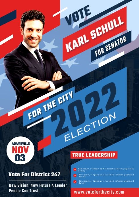Politisk valaffisch för Karl Schull med texten Vote 2022 Election.